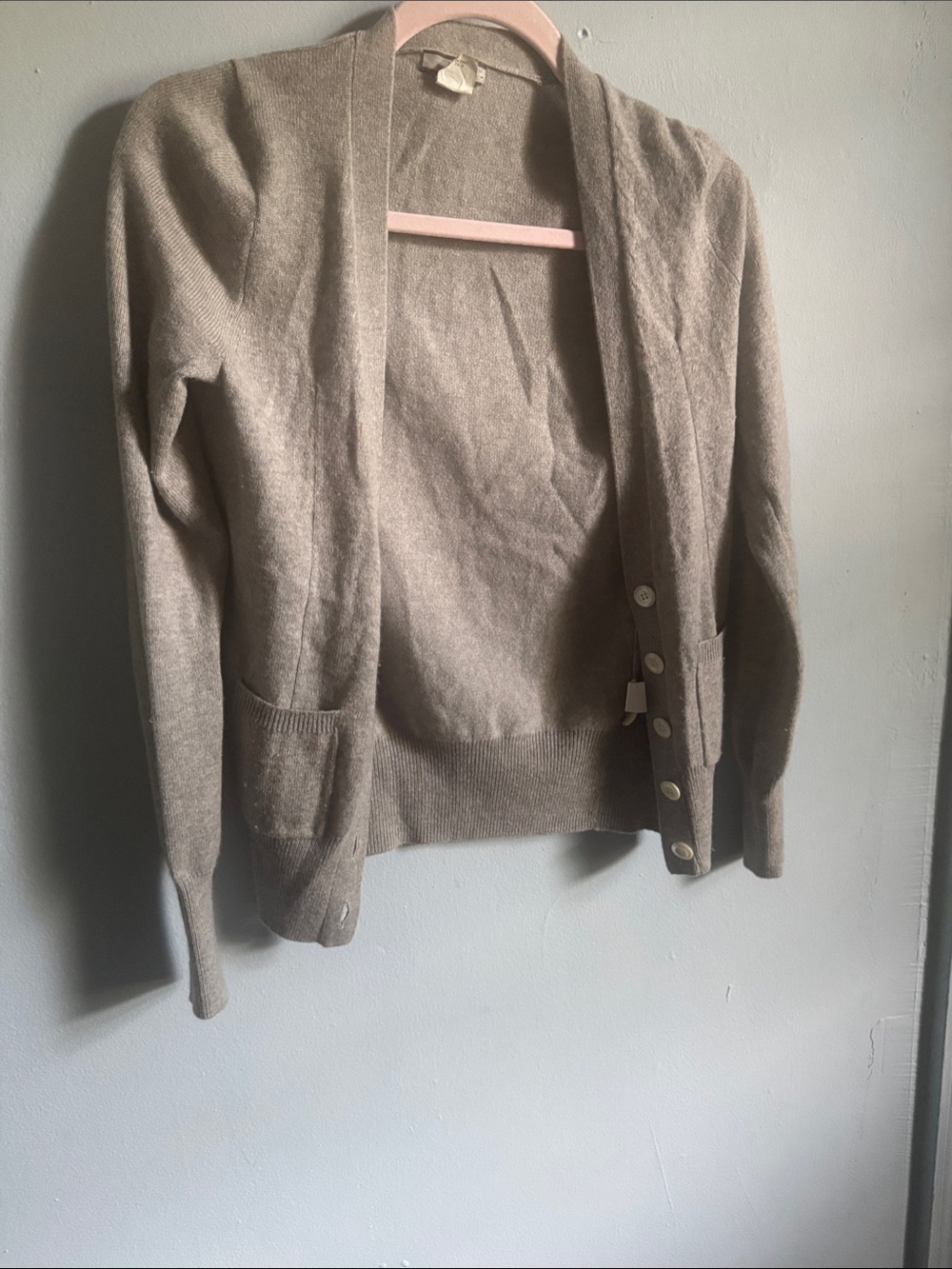 J. Crew Taupe Button-Front Knit Cardigan 100% cashmere